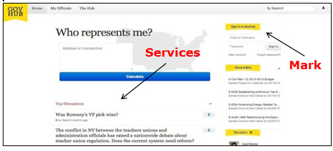 Screenshot of GovHub webpage showing sign-in fields for logging in and accessing on-line forum services.